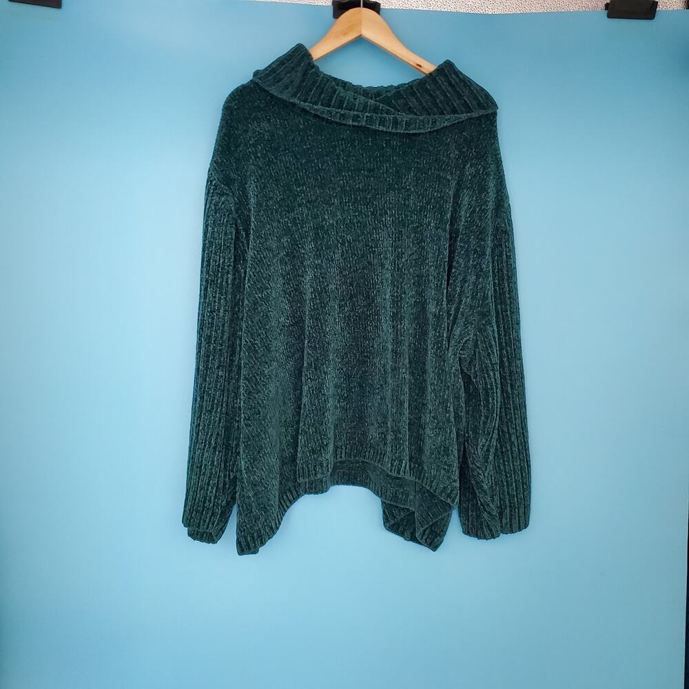 Woman Within Sweater Size 5X Chenille Green Cowl Neck